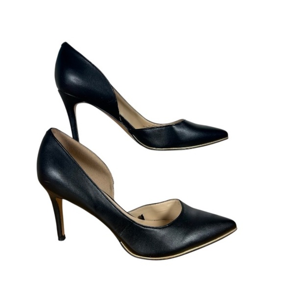 Marc Fisher Darlina D'orsay Pumps Black Pointed Toe Gold Trim 3.5” High Heel - Picture 2 of 11